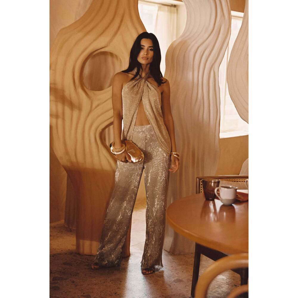 12th Tribe Moonlit Kiss Gold Lurex Halter Top Size MM